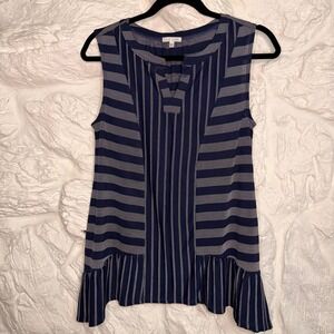Ava James Tunic Top, Navy Blue and Gray, Striped, Size M